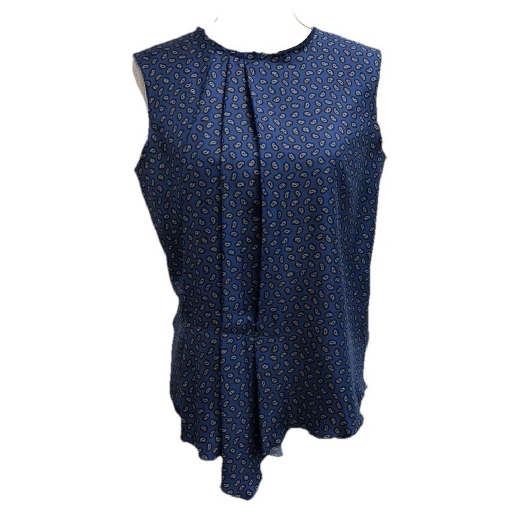 Alberto Biani Couture Silk Blouse Shirt Womens 44 Medium Blue Paisley‎ Modern
